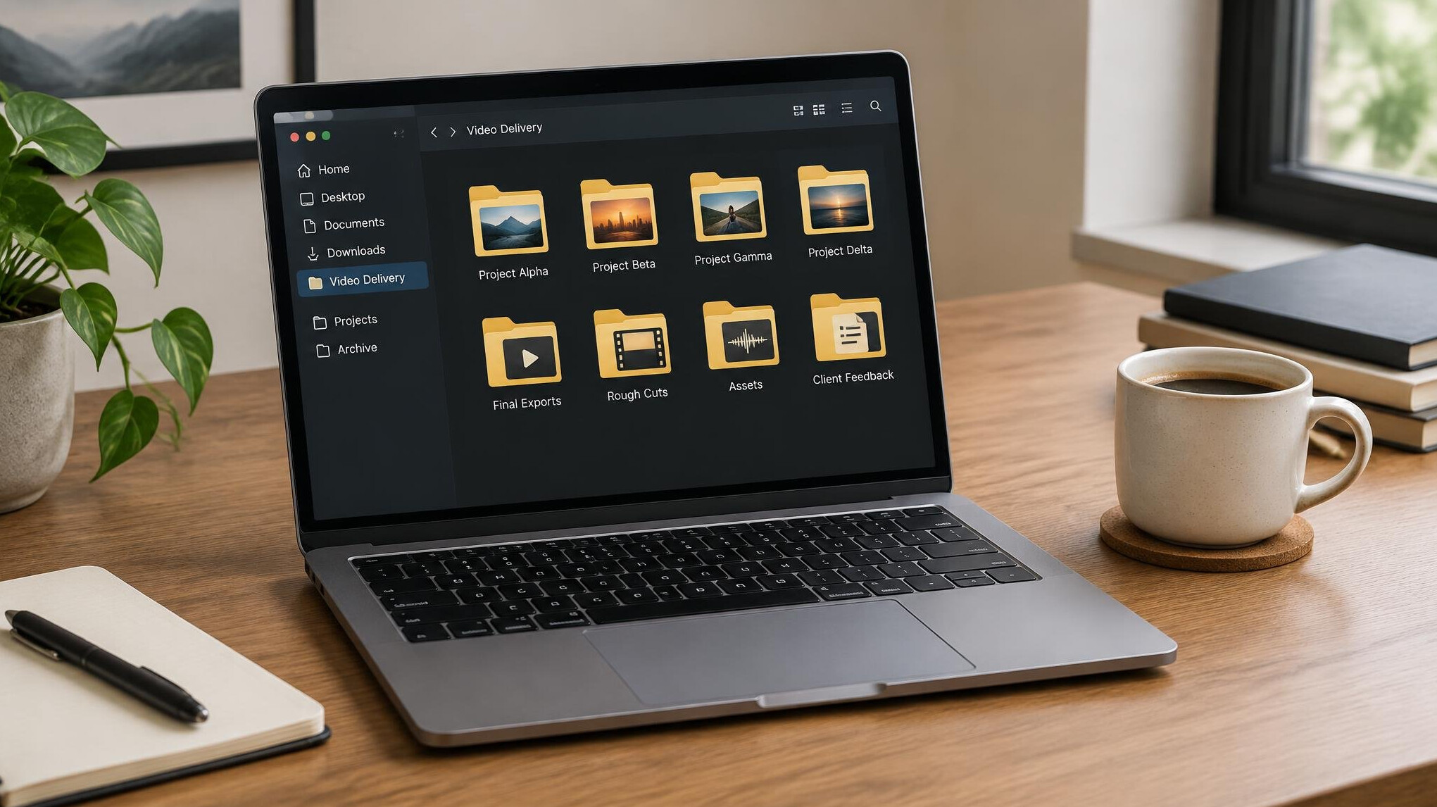 Laptop with project files for video delivery